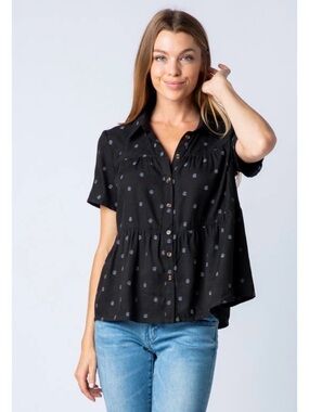Polagram patterned tiered blouse